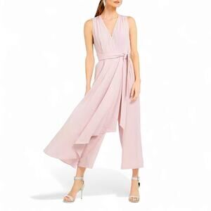 Calvin Klein Jumpsuit Dress Pale Pink Mock Wrap Draped Front Size 8 No Belt